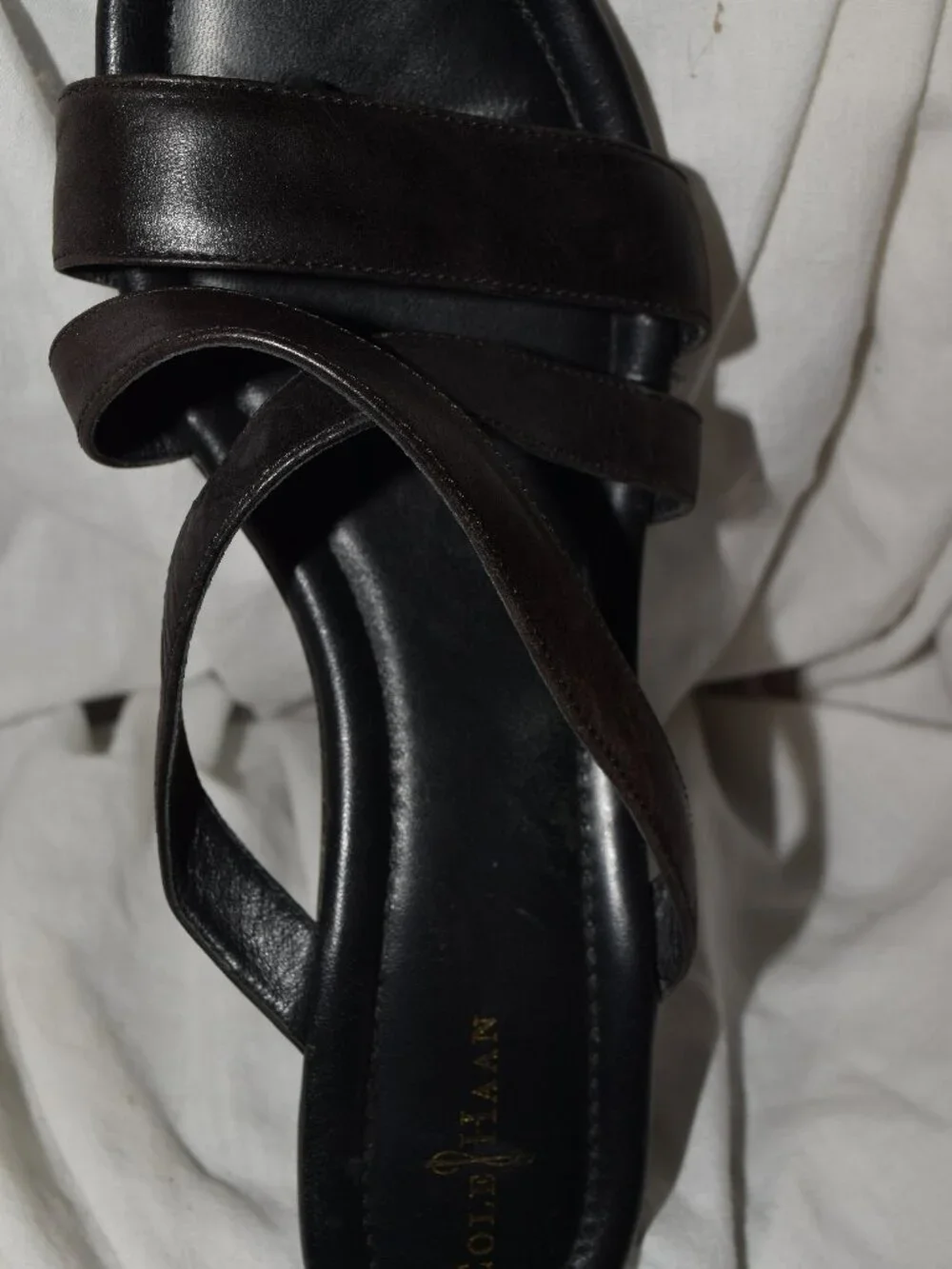 Cole Haan  Womens  Wedge  Sandals, Nike Air Dark Brown Leather Toe Loop, Size 8B